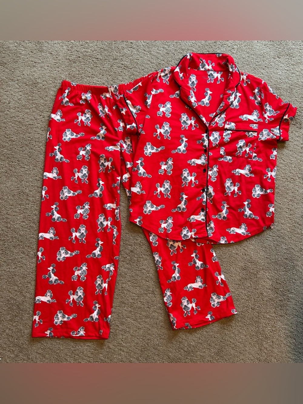 Kate spade small pajamas PJs black red floral poppy button shirt lightweight